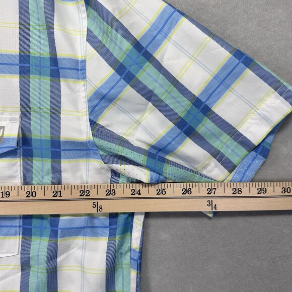 NWT Huk Men’s Latitude Tide Point Short Sleeve Button Up Flannel Performance New - Picture 15 of 15